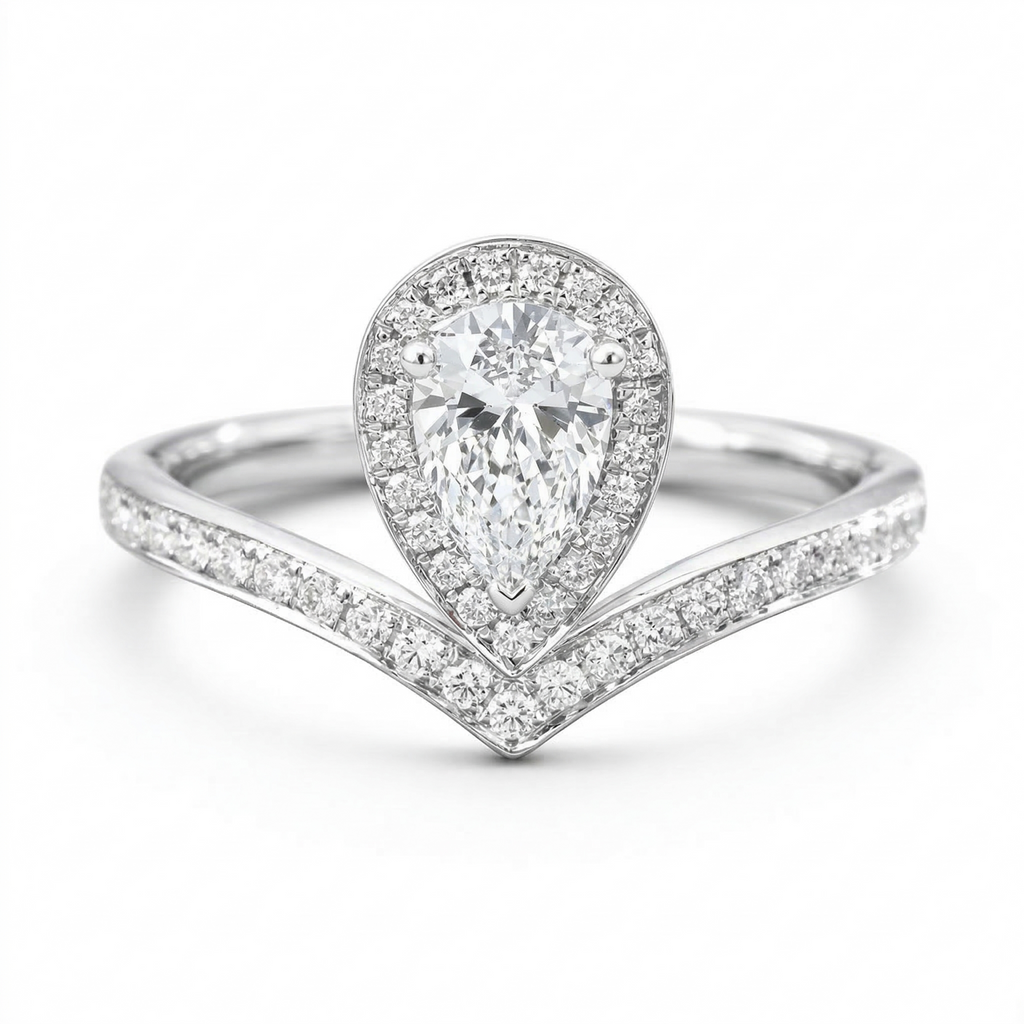 Pear Halo Crown Lab Diamond Ring