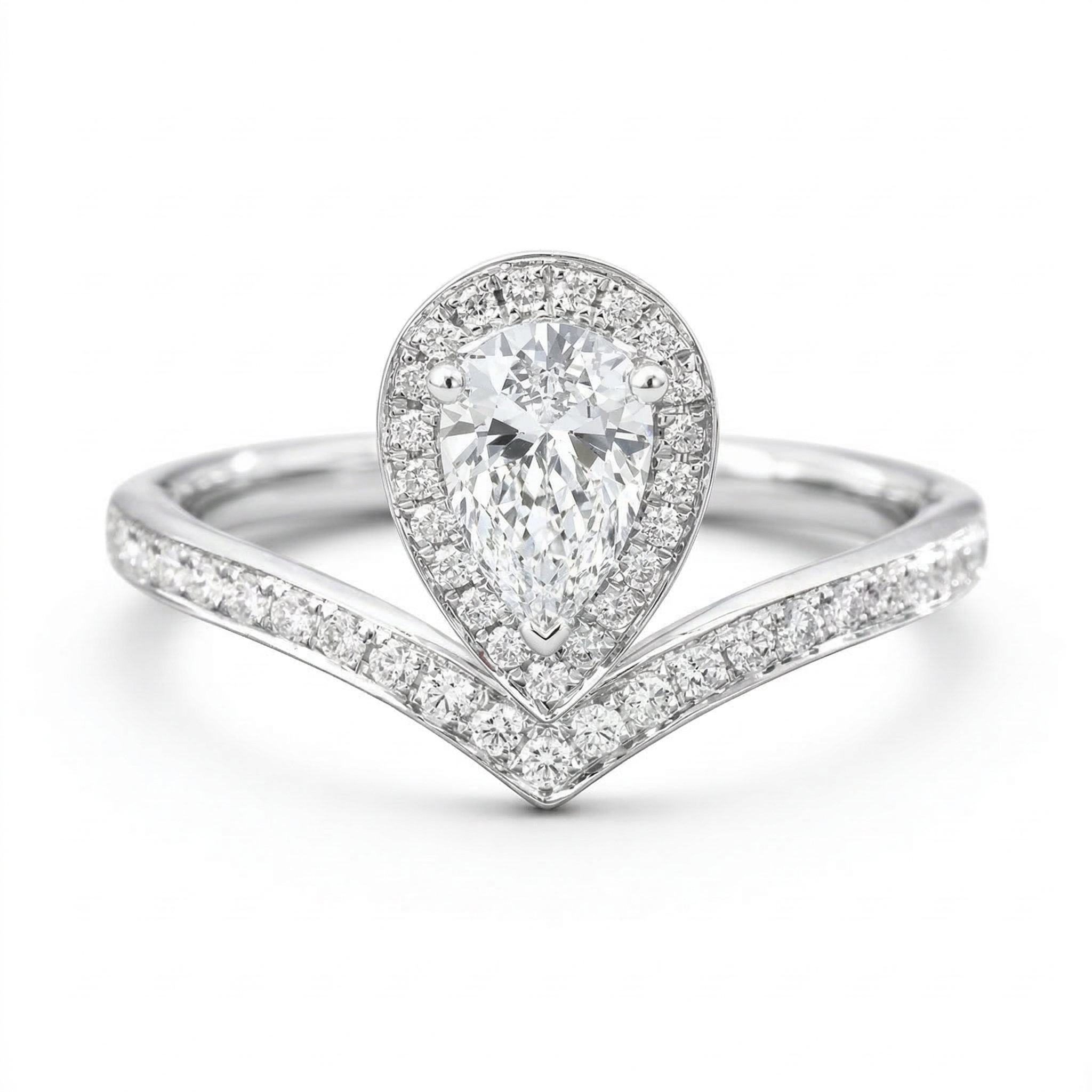 Pear Halo Crown Lab Diamond Ring