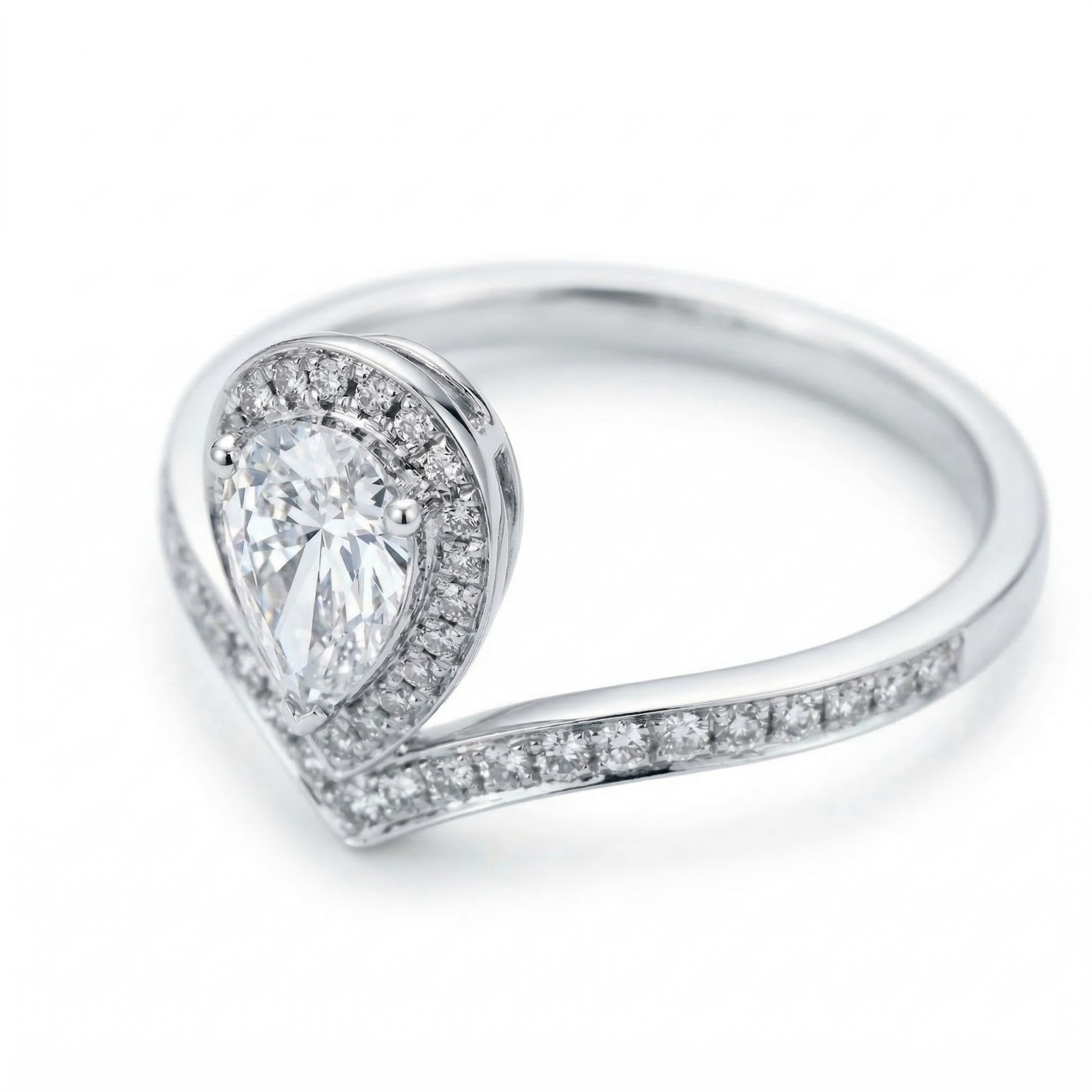 Pear Halo Crown Lab Diamond Ring